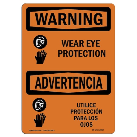OSHA WARNING Sign, Wear Ear Protection W/ Symbol Bilingual, 18in X 12in Decal